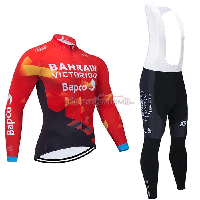 Abbigliamento Ciclismo Bahrain Victorious Manica Lunga 2021 Rosso